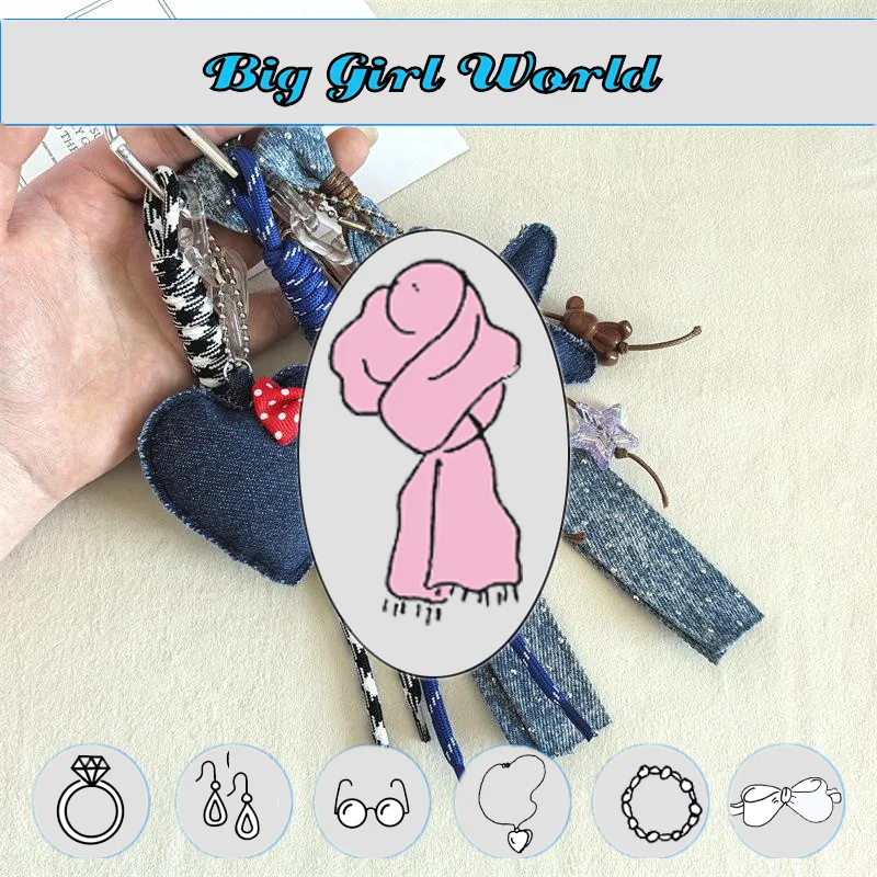 الإبداعية الدنيم نمط على شكل قلب الخماسية نجمة المنسوجة سلسلة مفاتيح قصيرة قلادة العصرية وباردة InS-نمط حقيبة قلادة #3