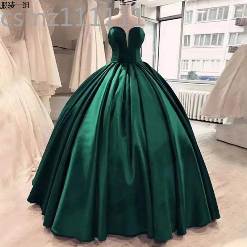 

Green Satin Tube Top Evening Dress 2024 Noble and Thin Elegant Retro Stage Performance Princess Tutu Dress Woman