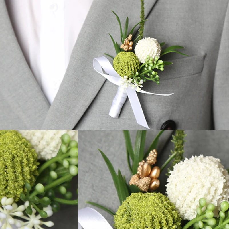 Boutonniere Mariage Homme sztuczna jedwabna róża tulipan hortensja broszka ślub panny młodej stajnia na imprezę z kwiatami dekoracja