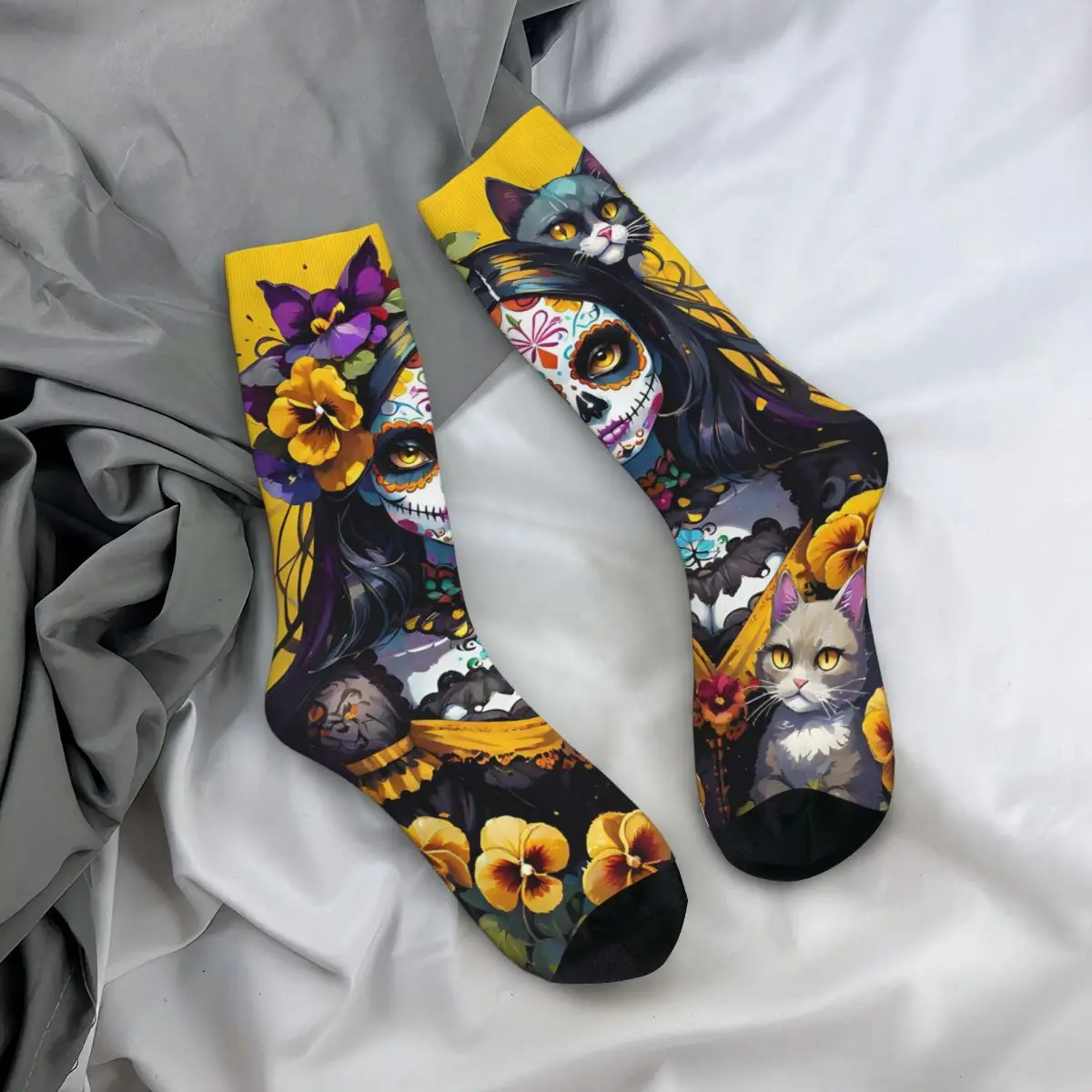 

All Seasons Crew Stockings Day Of The Dead Theme Socks Harajuku Long Socks Accessories for Men Women Gifts