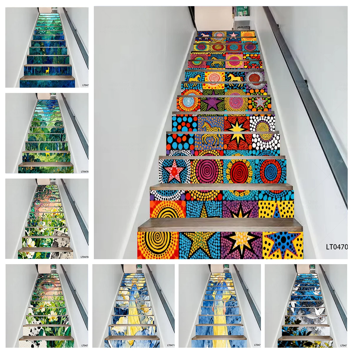 

Australian Aboriginal Dot Art Gilded Forest Deer Blue-Yellow Dress Girl Stair Decals - Waterproof Wear-Resistant Self-Adhesive