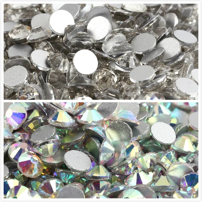 10Bags Crystal AB 3D Nail Art Decorations ss3 ss4 ss5 ss6 ss10 ss12 ss16 ss20 ss30 ss34 Glass Non HotFix Nail Art Rhinestones