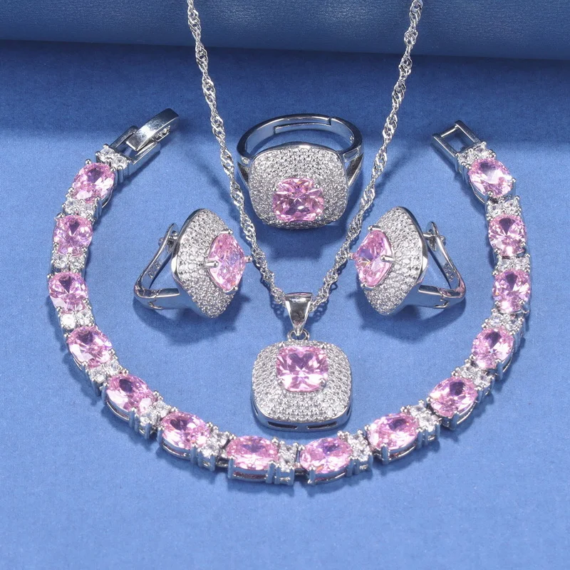 5-Piece Jewelry Sets Wedding Dress Accessories Bridal Clip Earrings And Necklace Charm Bracelet Ring Luxury Elegant Women's Set