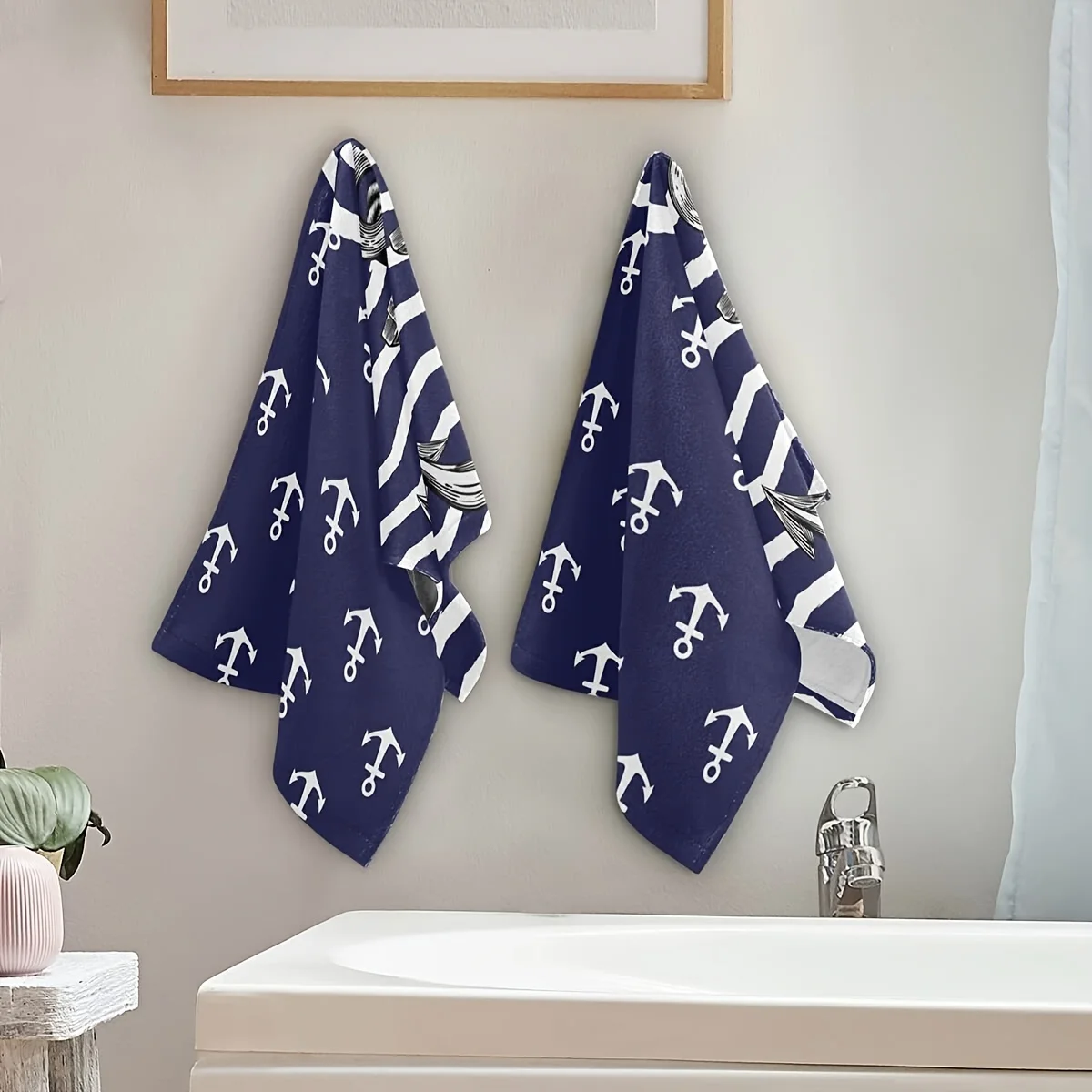 2pcs Dish Towel, Navy Nautical Anchor Dish Towel, Sea Anchor Face Towel, Ocean Kitchen Tea Towel, Striped Fingertip Towel, Suita