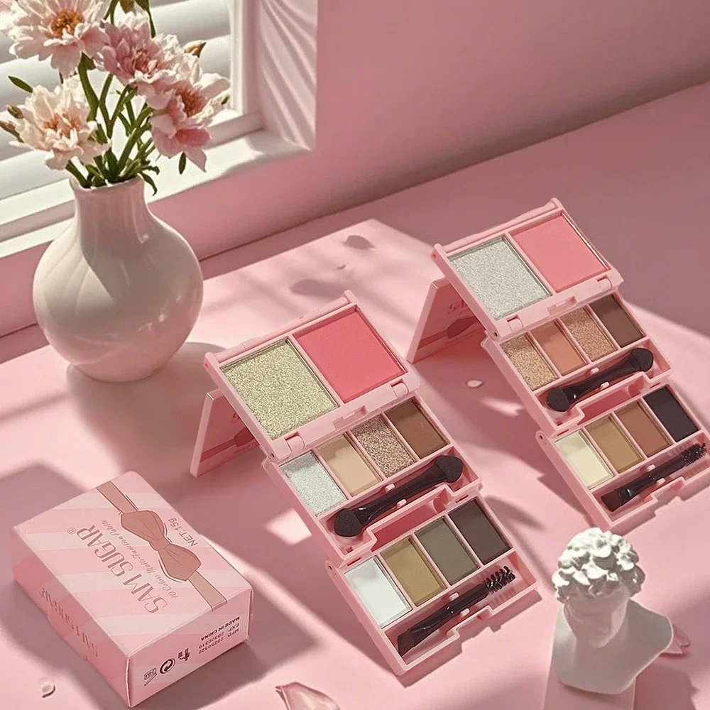 ミニ三つ折りメイクアップトレイ豊富な色合いのアイシャドウパレット防水長持ちポータブルハイライターブラッシュコントゥアパレット