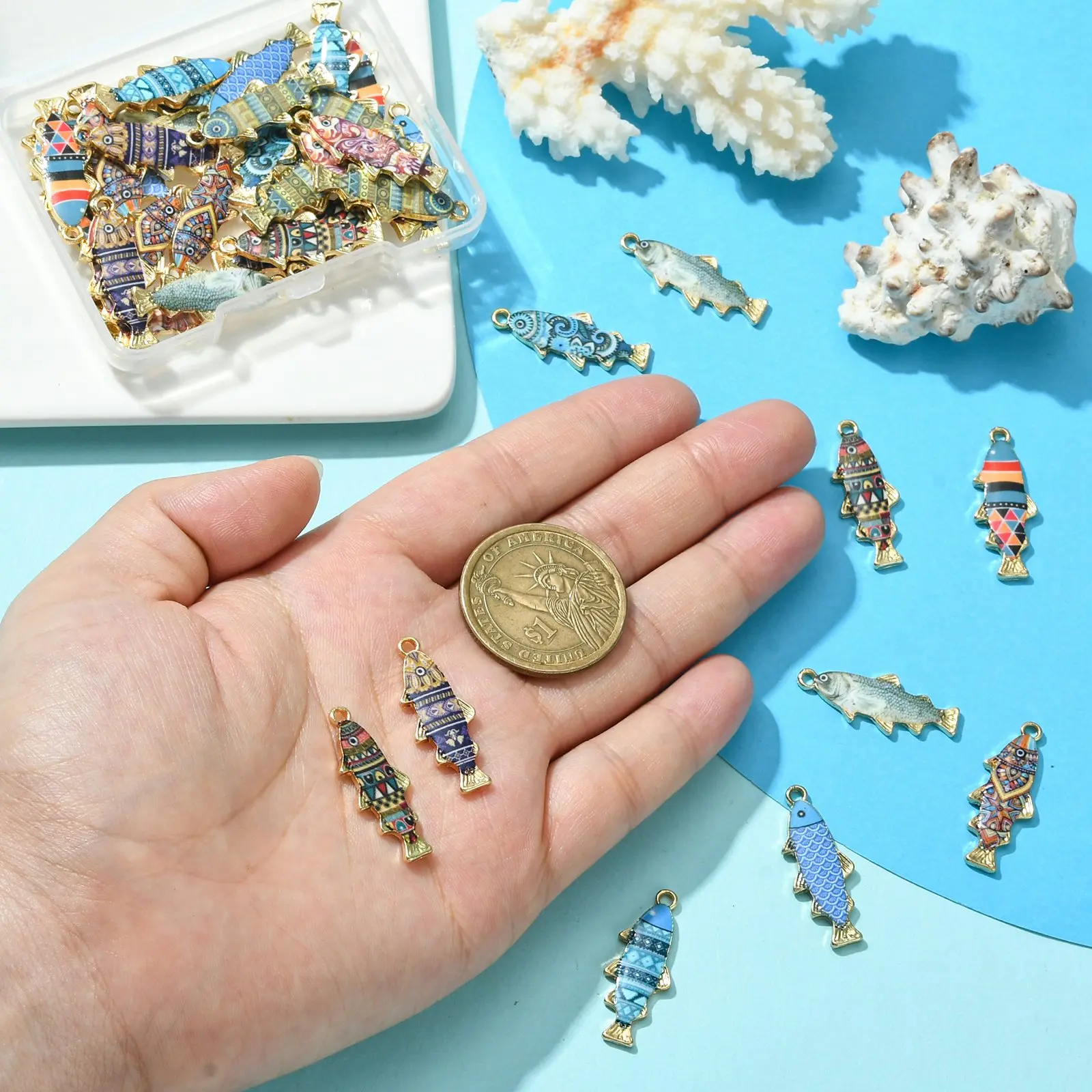 40Pcs 10 Styles Colorful Enamel Fish Charms Summer Ocean Pendants Aquatic Animal Charms for DIY Bracelet Necklace Making