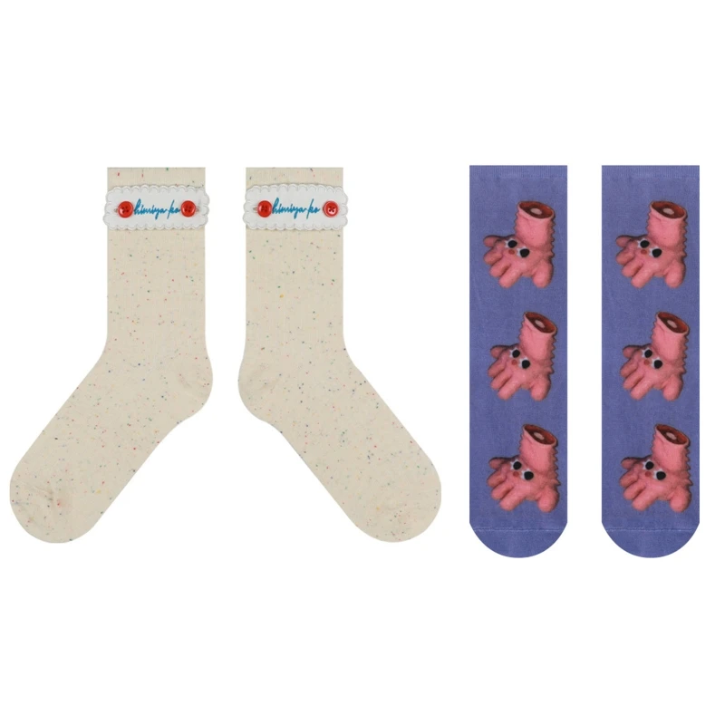 

Women Harajuku Socks Funny Small Hand Print Buttons Embroidery Hosiery