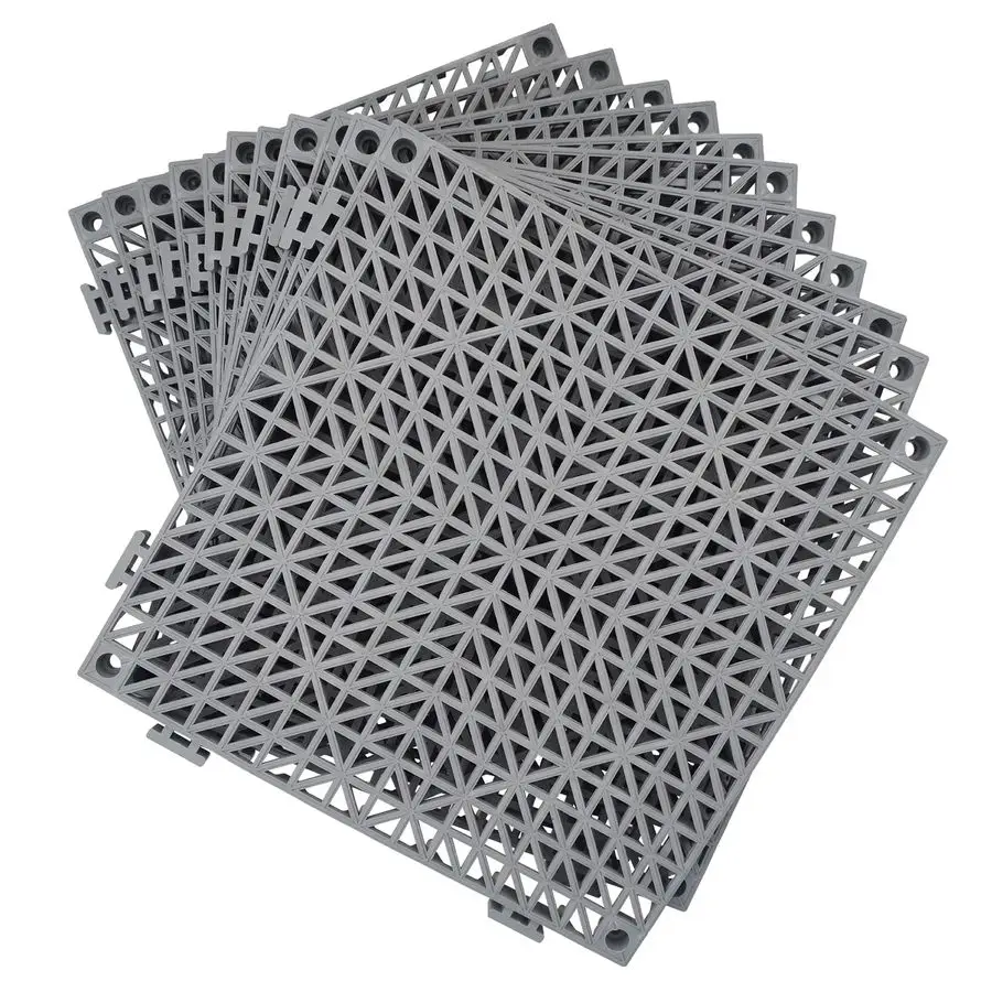 

Модульные соединяющиеся резиновые коврики-плитки 11.6 x 11.6 для пола, дренажные, для бассейна, патио, балкона, двора, зоны для животных, серые
