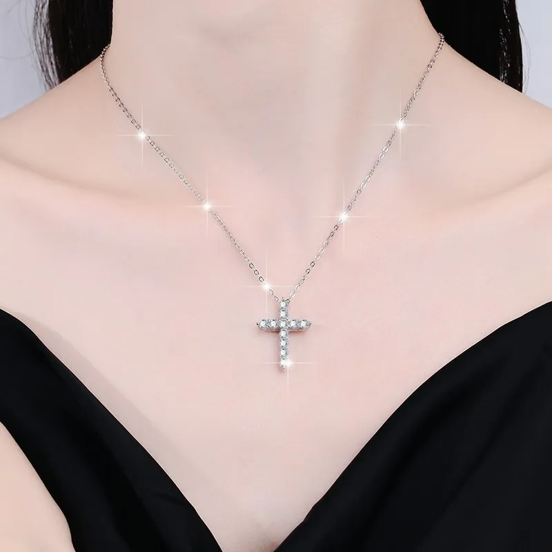 S925 pure silver women's necklace, moissanite cross pendant | 18K gold plated vintage handmade, a gift for girlfriends.