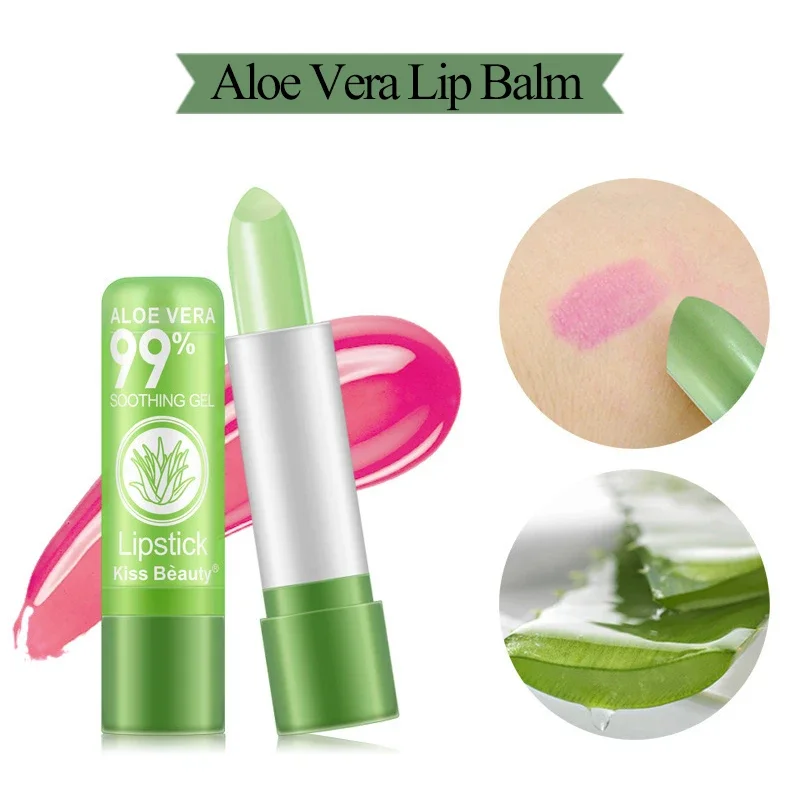 1 Uds. Bálsamo labial hidratante, lápiz labial Natural de Aloe Vera, cambio de Color con la temperatura, lápiz labial de larga duración, maquillaje de protección para el cuidado