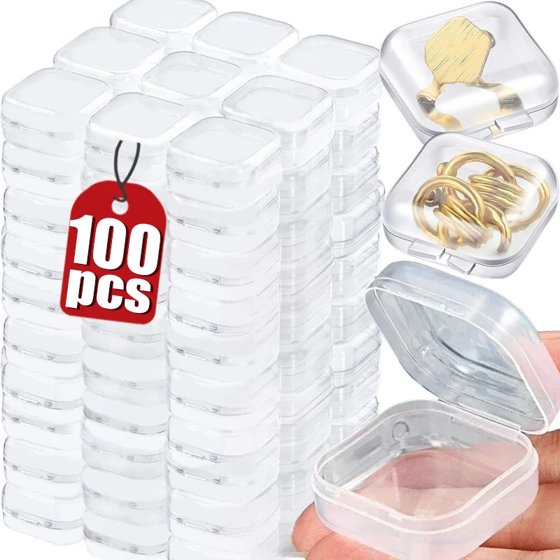 Transparent Plastic Mini Square Storage Box Covers Small Case for Pill Jewelry Earrings Dustproof Storage Pack Boxes Wholesale