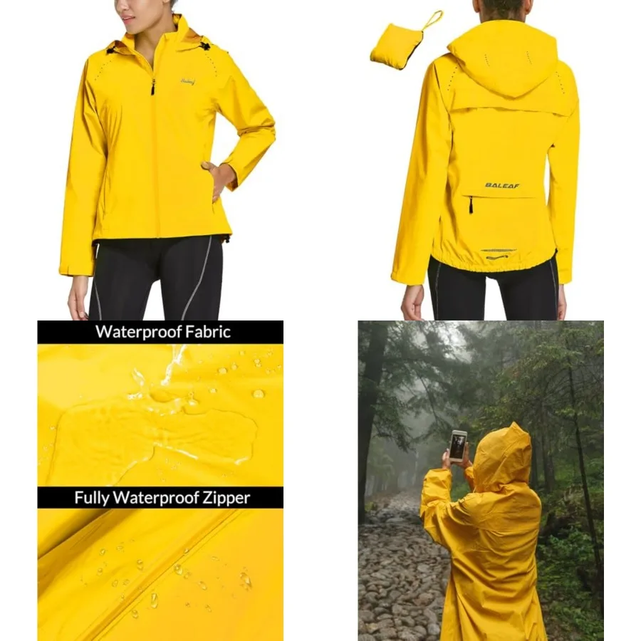 

baleaf Women's Rain Jackets Waterproof Windbreaker Packable Running Lightweight Cycling Jacket Reflective Hooded