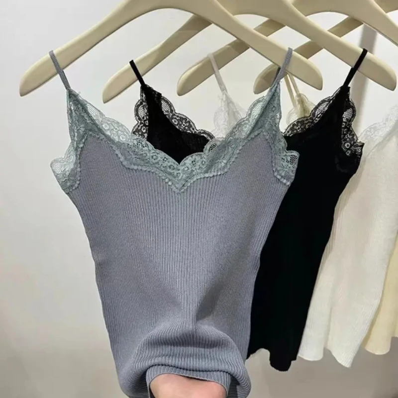 2026 Koreanische Ärmellose Schwarze Weste Spitzen-Tanktop Damen Cropped Niedliche Camis Sexy Weiße Tanktops Weibliche Sommer Y2k Kleidung