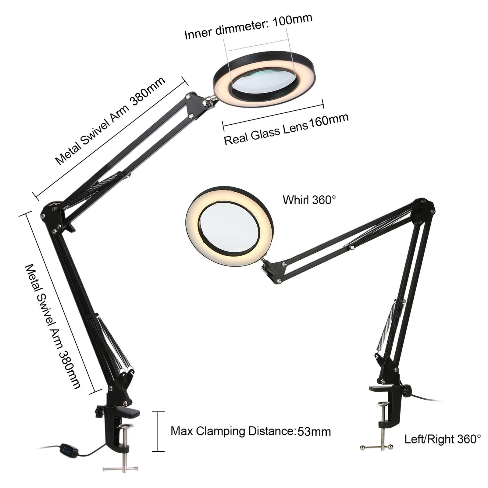 Podświetlana lampa powiększająca 8X szkło powiększające do naprawy lutownicy/lampy stołowej/narzędzie kosmetyczne do pielęgnacji skóry USB