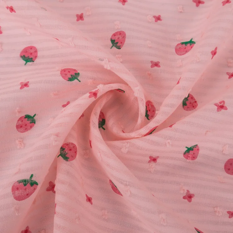 145x50cm 60s Soft Thin Cotton Striped Cutout Small Strawberry Print Fabric for Kids Clothing Home Decor Sewing Cloth - view 4