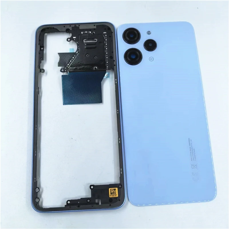 Full housing For Xiaomi Redmi 12 4G 23053RN02A Middle Frame Cover Battery Back Cover With Camera Lens Repair Parts