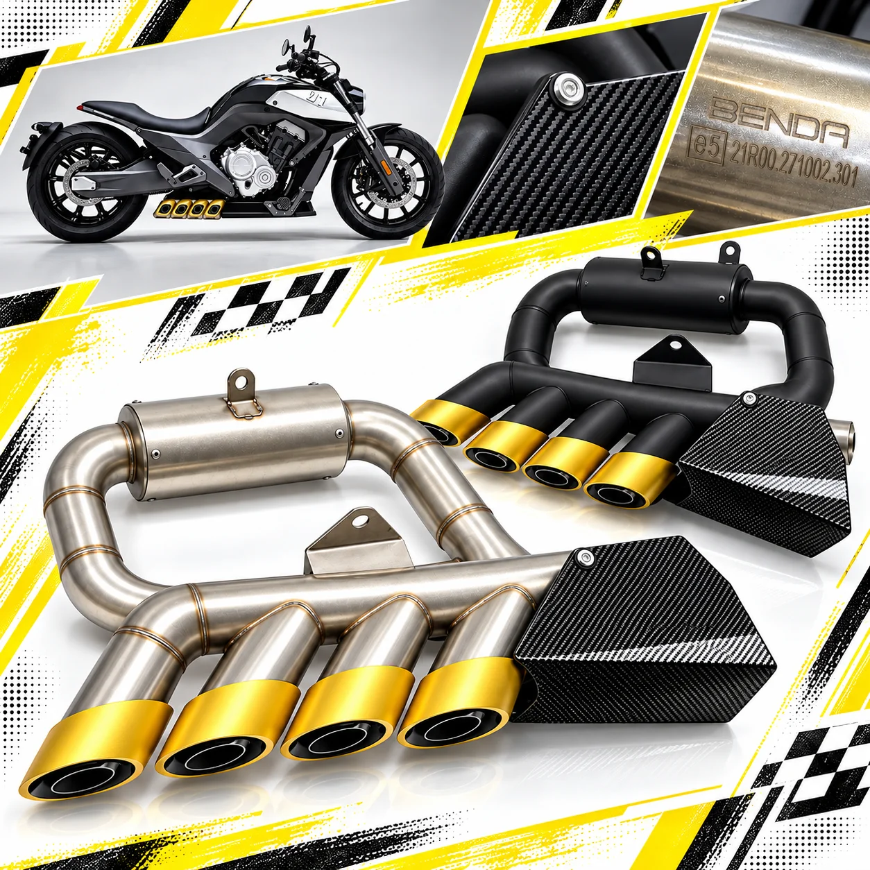 Hidden Under Exhaust System With Quad Backpressure Design For BENDA LFC700 LFC700PRO Motorbike Upgrade Parts