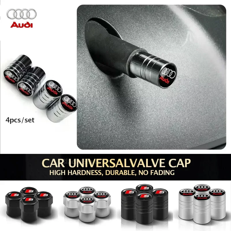 4PCS Car Wheel Tire Valve Tyre Air Cover Auto Accessories Case for Audi S3 S4 S5 S6 S7 S8 RS3 RS4 RS5 RS6 RS7 RS8 Q5 Q6 Q7 TT 8P