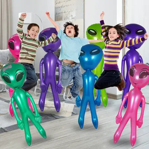 Inflatable Alien Toy PVC Multi-Color Green Blue Purple ET Figure Blow Up Doll For Kids Halloween Birthday Space Theme Party