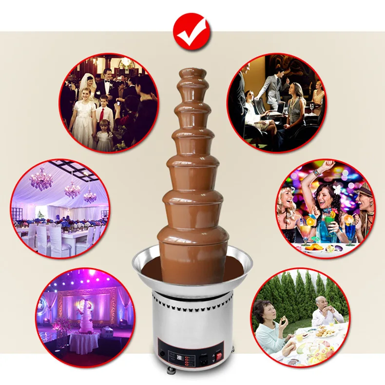 4 5 6 7 Tier Big Chocolate Melting With Heating Fondue Cheese Fondue Chocolate Machine Digital Chocolate Fountain Machine