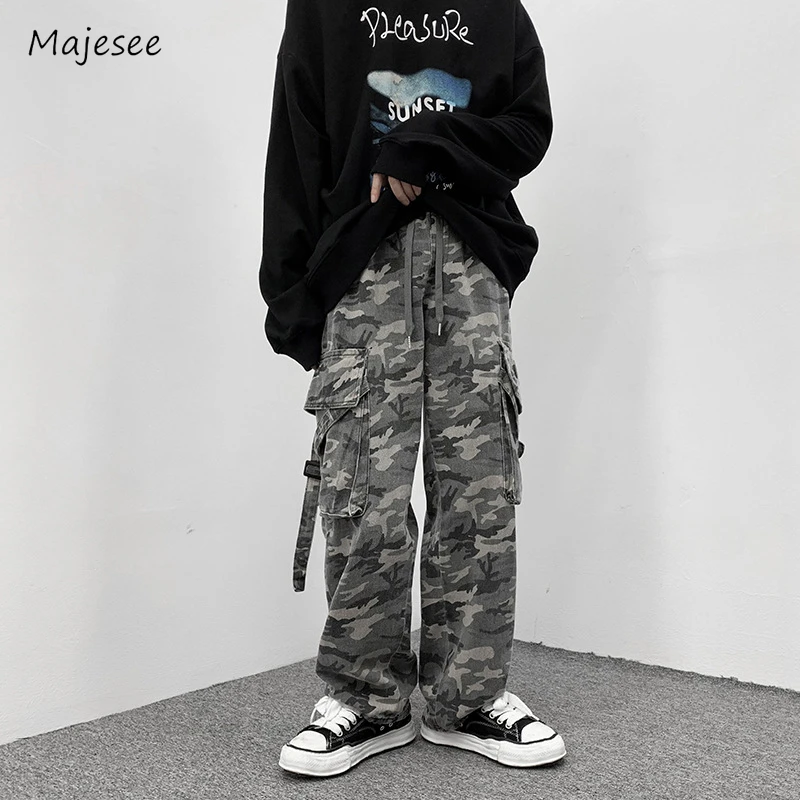 

Pants Men Camouflage Fashion Design Pockets Daily Drawstring Handsome Youthful Chic Korean Style All-match Streetwear Students