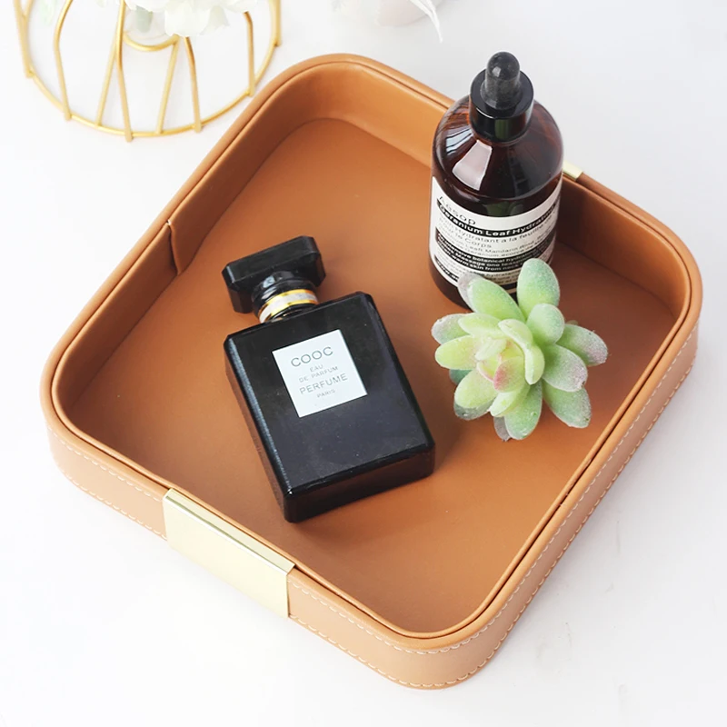 Fashion Luxury Leather Storage Living Bedroom Desktop Cosmetics Lipstick Keys Sundries Accessories Stationery Storage Tray