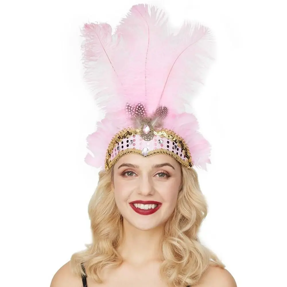 

Exquisite Colorful Feather Headpiece Elegant Glitter Masquerade Hair Band Brazilian Carnival Vintage Sequin Feather Headband