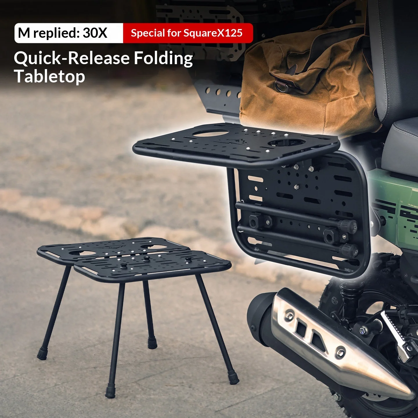【Premium】For Honda SquareX125: foldable table top, quick-release and swiveling rear shelf side support
