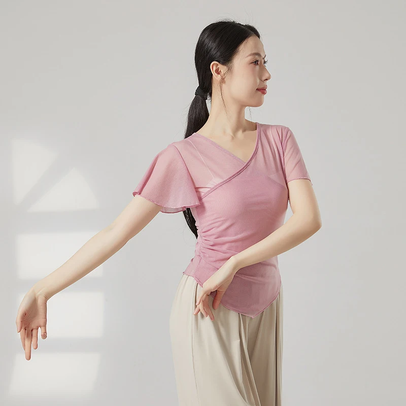 

Классический танцевальный топ для женщин, расклешенная блузка с короткими рукавами из сетчатой ткани, с V-образным вырезом, для народных танцев, выступлений, тренировок, костюм для сари