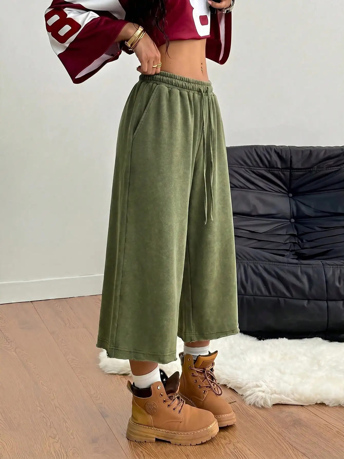 Coolane Women Summer Streetwear Vintage Washed Distressed, Comfortable Denim Effect Green Shorts view 4