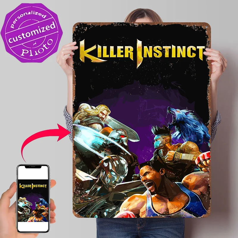 Póster Impreso en 3D con Textura del Juego Killer Instinct, Letrero Metálico Vintage Personalizado para Decoración de Pared, Decoración de Lujo para el Hogar