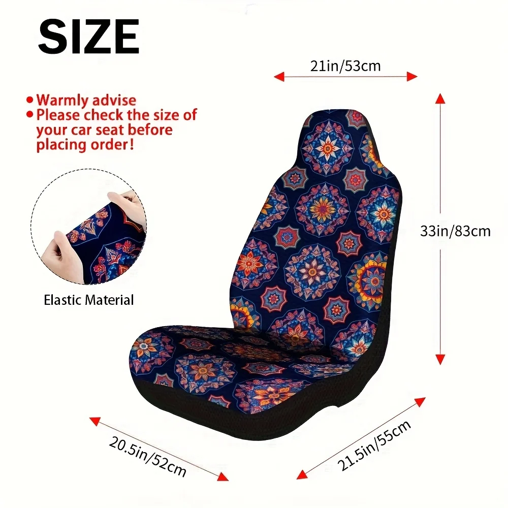 2pcs, Bohemian Mandala Geometric Pattern Tile Print Front Seat Covers, Durable And Easy To Install, Universal Fit For Driver And