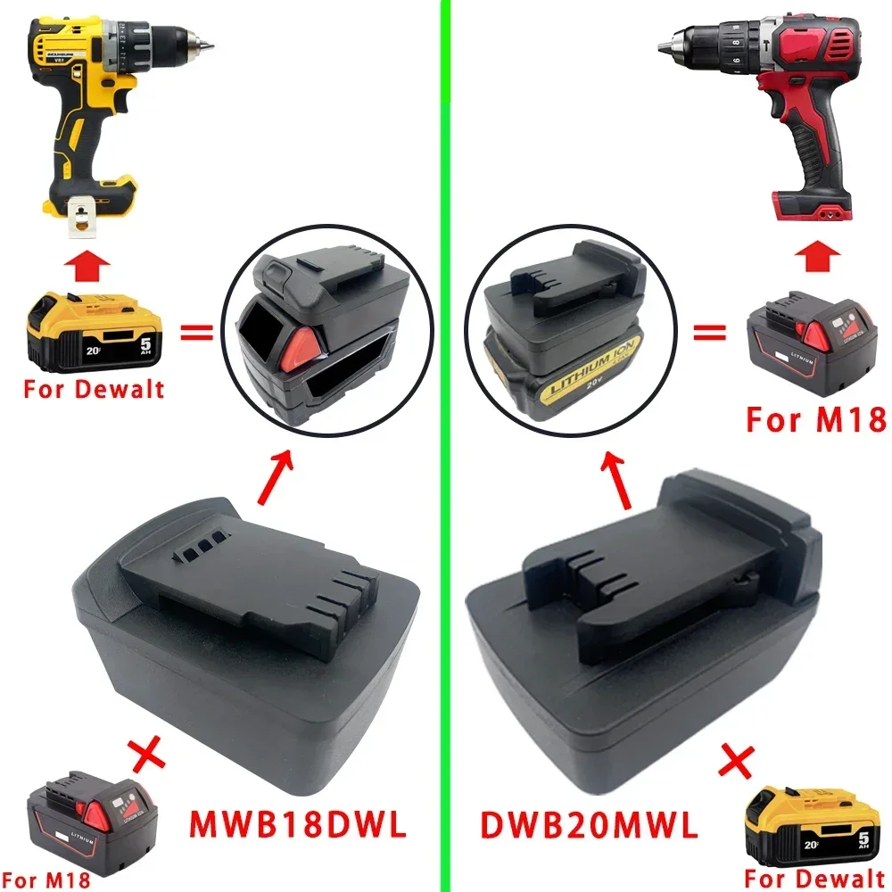 Power Tool Adapter Converter MWB18DWL For Mliwaukee Battery to For DeWalt Tool DWB20MWL For Dewalt Battery to For Milwaukee Tool