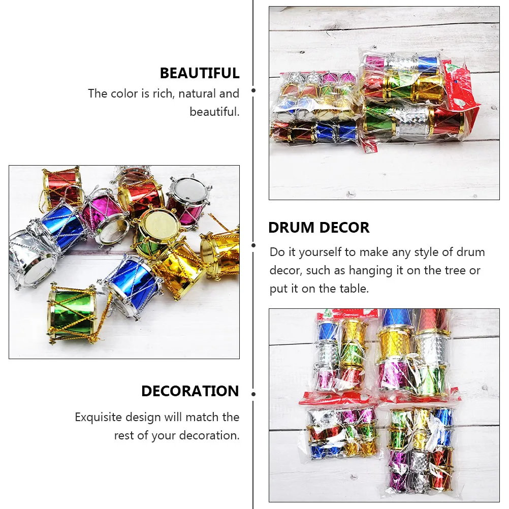 

12Pcs Christmas Mini Drums Xmas Tree Hanging Decoration Materials Safe Strong Long Lasting Party Christmas Drums