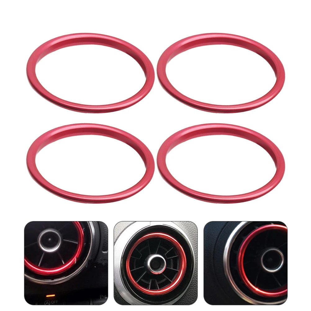 

4Pcs Aluminum Alloy Decoration Rings Smooth Undamaged Car Air Conditioning Trim Interior Accessories Red Bottle Vent
