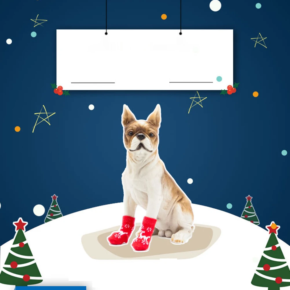 

4 Sets Pet Dog Cat Non-Slip Cotton Socks Christmas Pattern Anti-Slip Design Cold Weather Snow Ice Resistant Paw Cleaner For Dogs