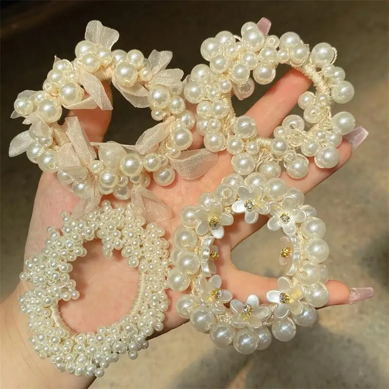 

Pearl Elastic Hair Bands Rubber Hair Ties Women Girls Ponytail Holder Hair Ropes Scrunchies Headbands Hair Accessories Retro