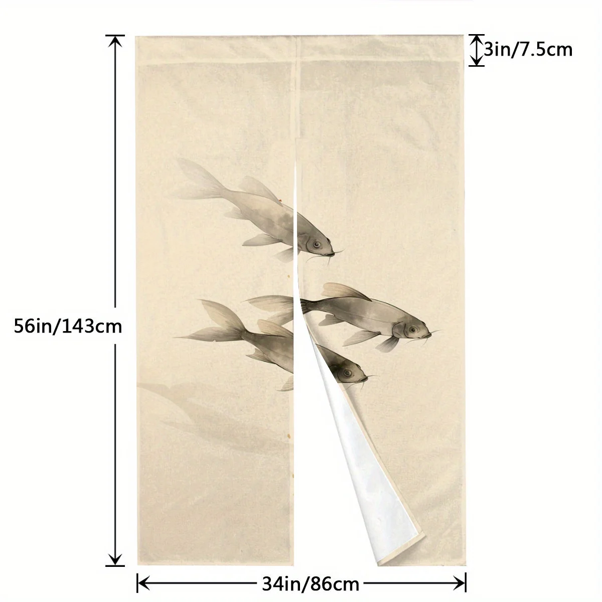 Ink Wash Swimming Fish Door Curtain - Traditional Art Motif Room Divider Privacy Drape for Dressing Room Bathroom