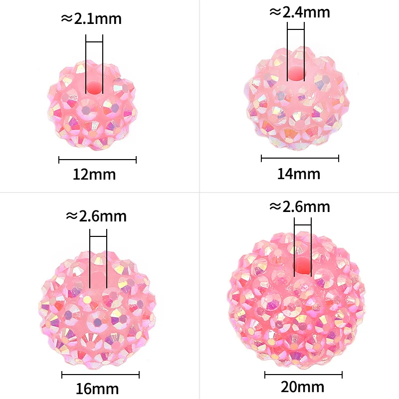 12-16-20MM Girls Lovely No.8 AB Pink Color Resin Rhinestone Ball Bead Bubblegum Beads For Jewelry Pen Making Accessories 100PCS