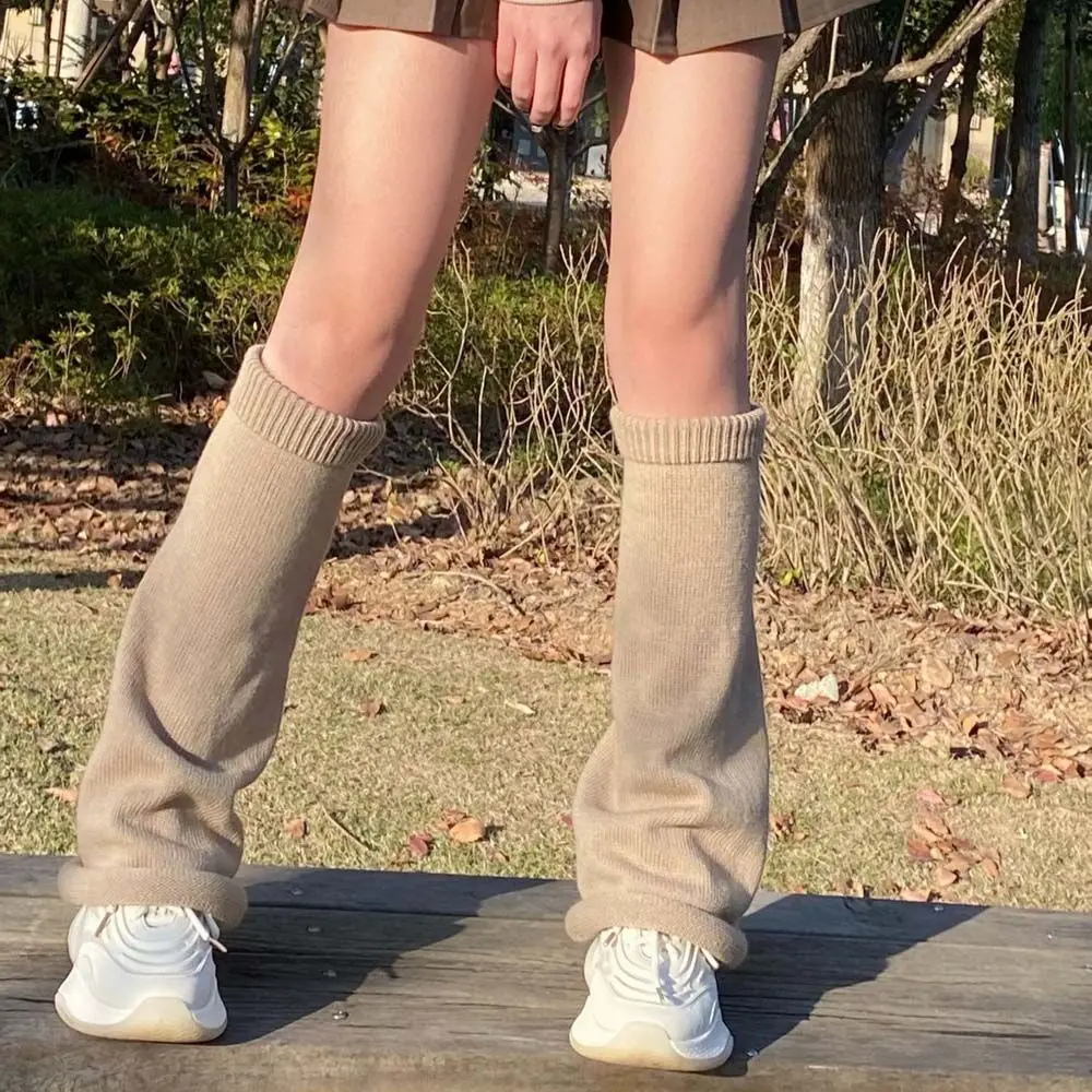 

Осенние носки в стиле японской Лолиты для девочек, однотонные носки с рогом, широкие гетры, вязаные длинные носки, женские ворсовые носки