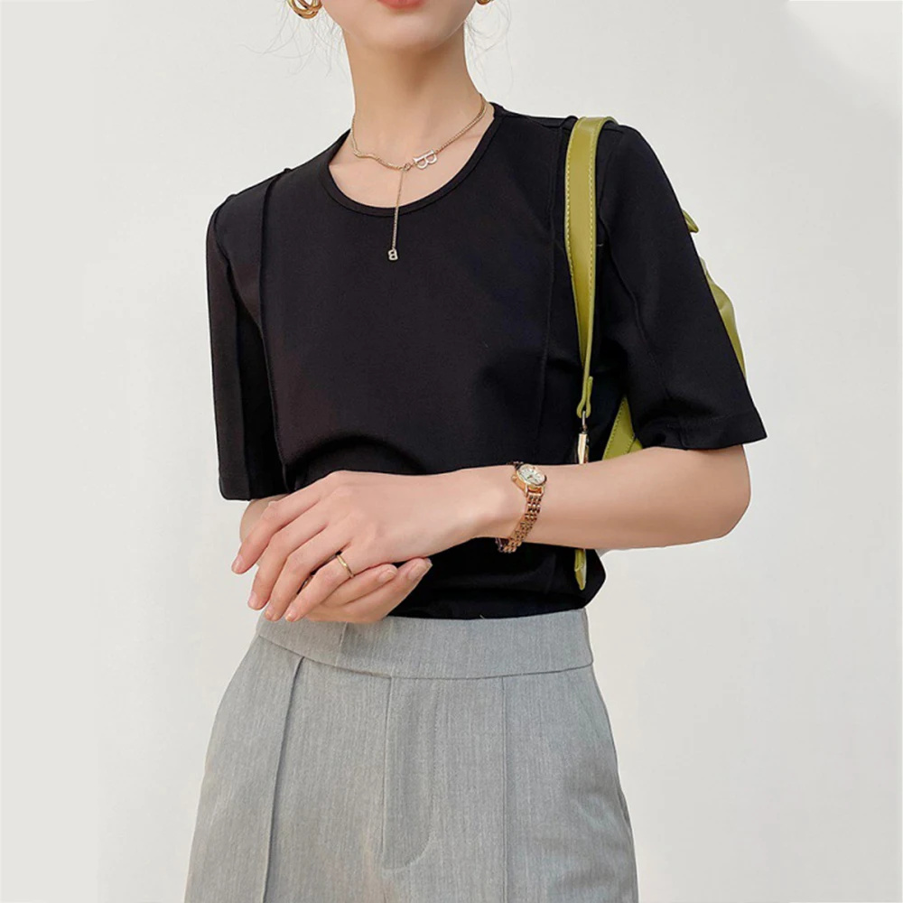 Simple Style office lady Casual T-shirt O-neck Fashion Half Sleeve Top