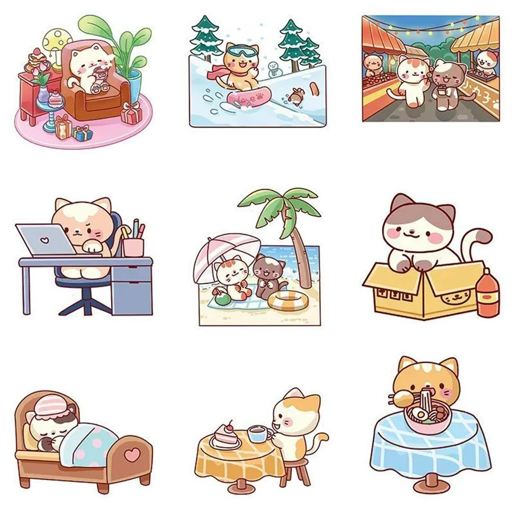 Cute Cartoon Cat Graffiti Adesivos, Decalques de Animais Kawaii, Computador portátil, Telefone, Notebook, Mala, Adesivo Decoração, Brinquedos Infantis, 10 Pcs, 30 Pcs, 60Pcs