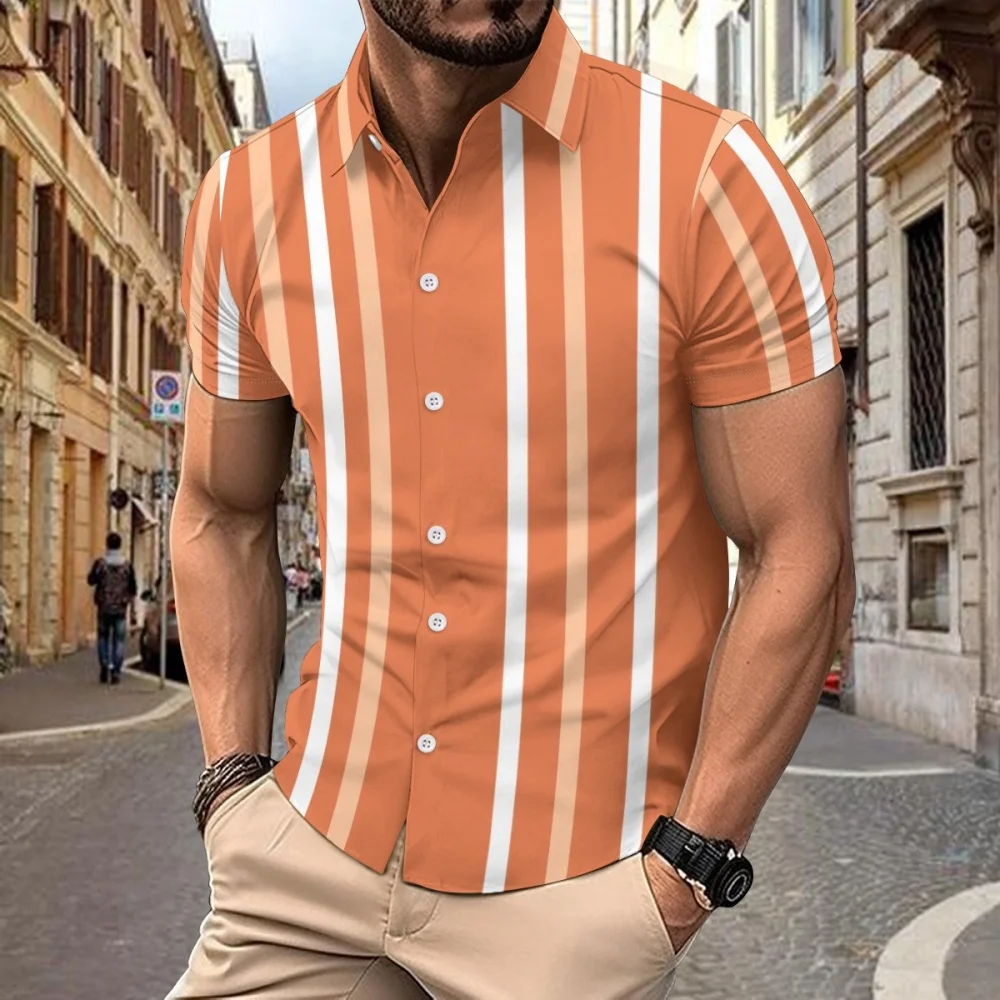 Hawaii Summer Men's Striped Printed Short Sleeved Shirt Casual Men's Loose  Comfortable Versatile  Men's Short Sleeved Shirts