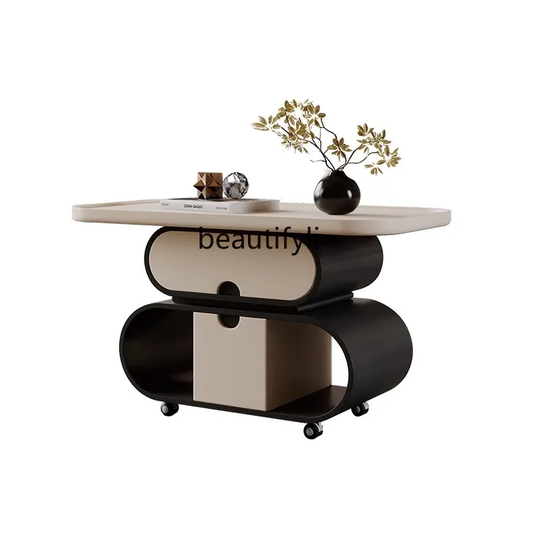 

Modern simple and creative new mobile coffee table high-end living room small apartment trolley