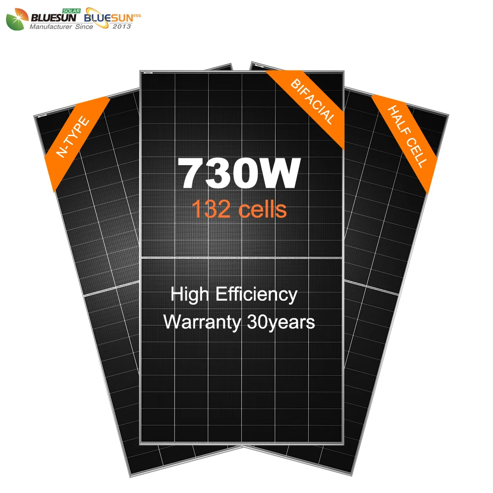 Bluesun New Arrival HJT Tech Solar Panels 730w Bifacial Double Glass Solar Panel Set High Power Panels in Stock Now for Home Use
