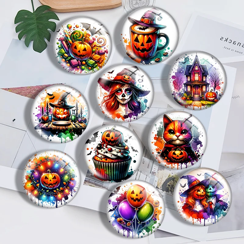 Fun Halloween Graphics Skull 12mm14mm/16mm/18mm/20mm/25mm/30mm Round photo glass cabochon demo flat back Making findings Jewelry