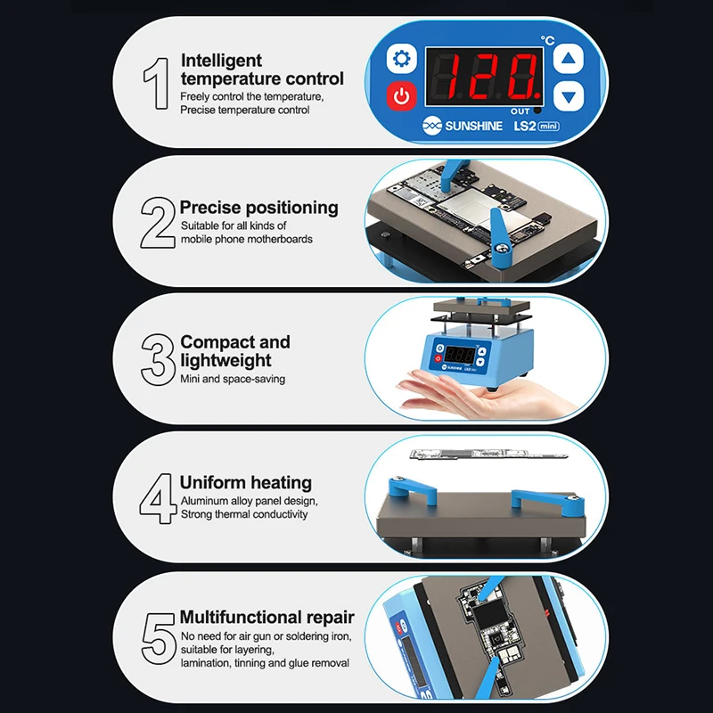 SUNSHINE LS2 MINI Constant Temperature Mini Heating Machine Uniform Heating for Layering Lamination Tinning Glue Removal Tool