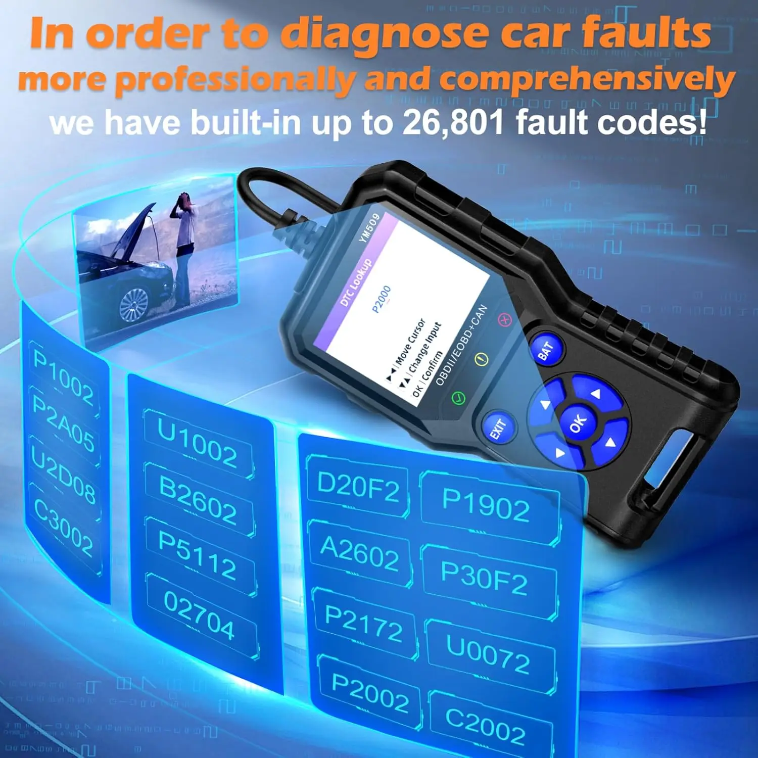 OBD2 Scanner Clear Error Code Multi-Language Code Reader Engine Scanner Oxygen Sensor Tester OBD2 Car Diagnostic Tool YM509