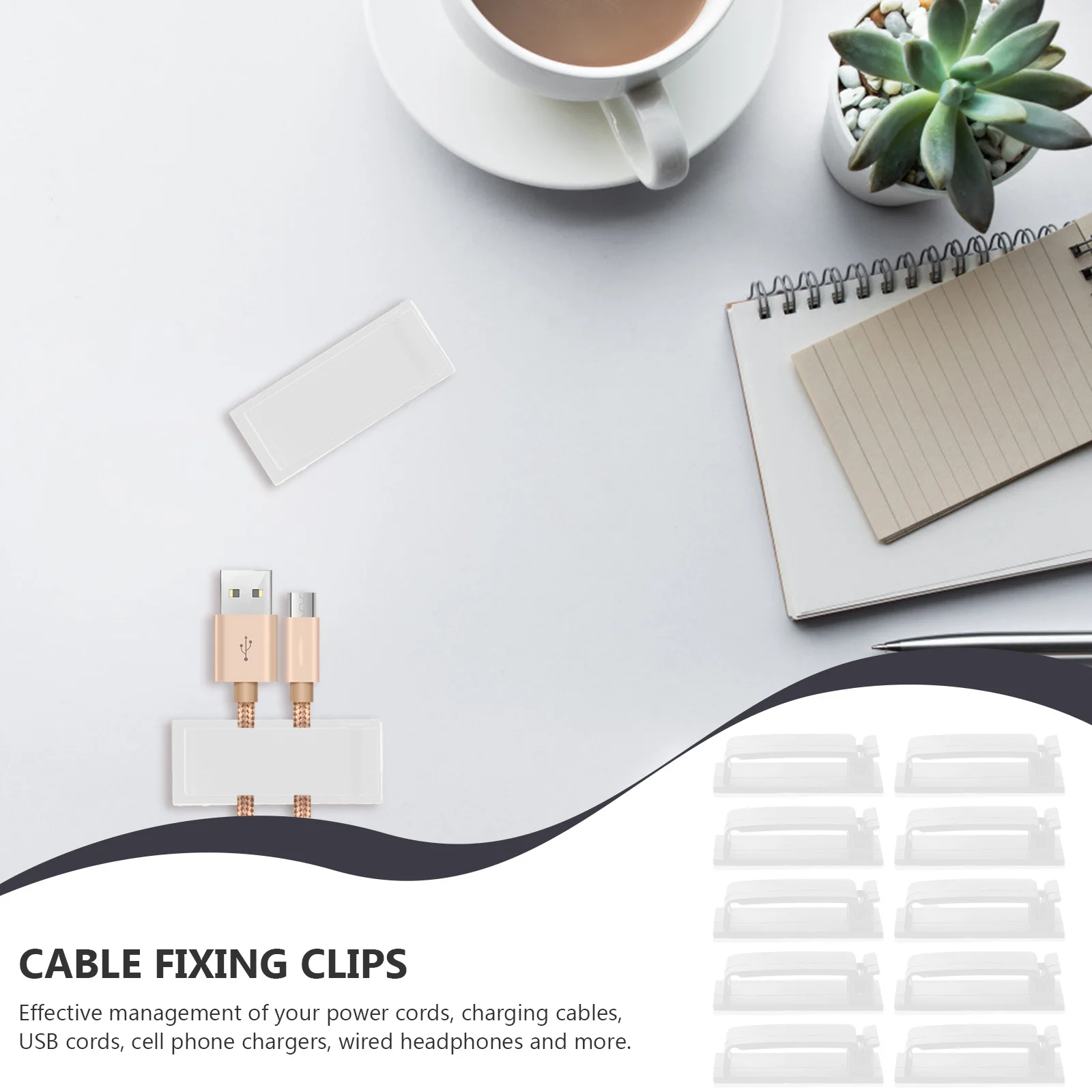 

50Pcs Cable Fixing Clips Desktop Wall Organizers Strong Adhesive Cord Holder USB Charging Cable Management Wire Fixing Buckles