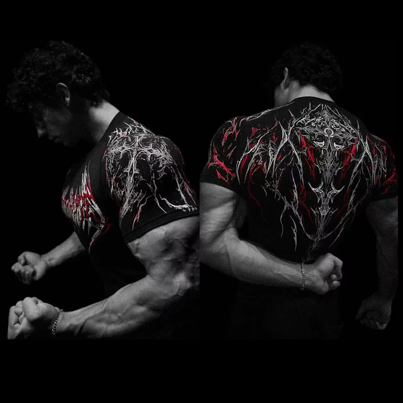 Man T Shirt Men Fitness T-shirt Exercise Short-Sleeved Men's Running Tees Gym Training Stretch Tops Summer Sports Tshirt